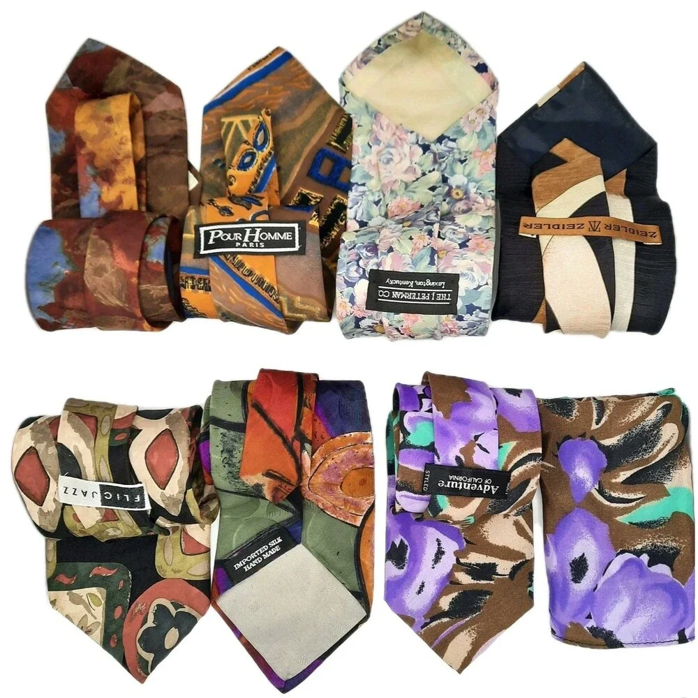 7 - Vintage Silk Ties Colorful Abstract Flic Jazz Pour Homme Peterman Co Zeidler